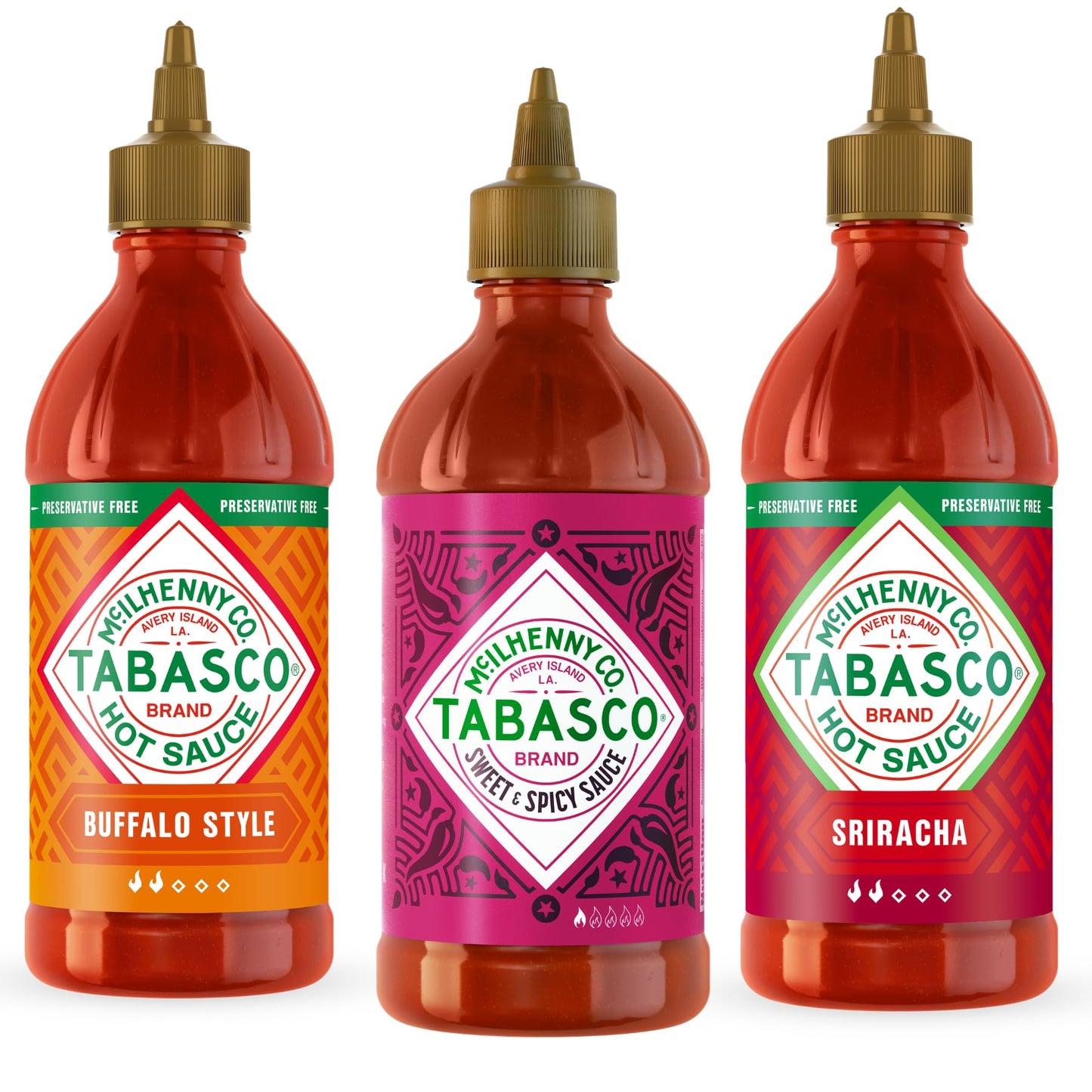 TABASCO® Squeeze Sauce Set – Buffalo, Sriracha & Sweet & Spicy (3 × 256ml)