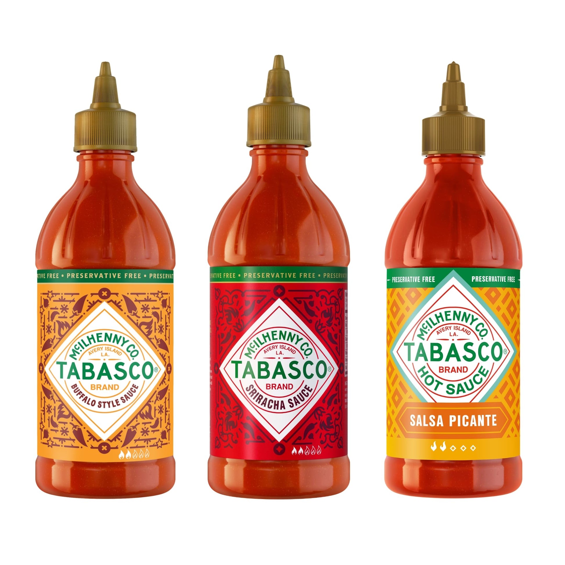 TABASCO® Squeeze Spicy Sauce Multipack – Sriracha, Buffalo & Salsa Picante (3 × 256ml)