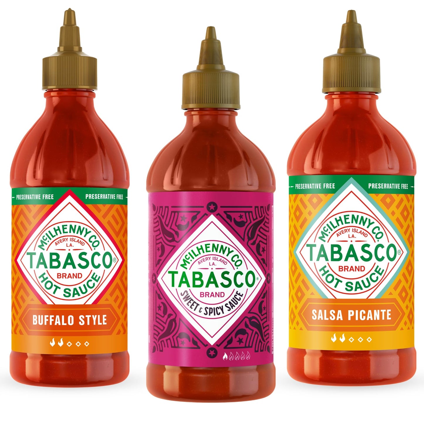 TABASCO® Squeeze Sauce Set – Salsa Picante, Buffalo & Sweet & Spicy (3 × 256ml)