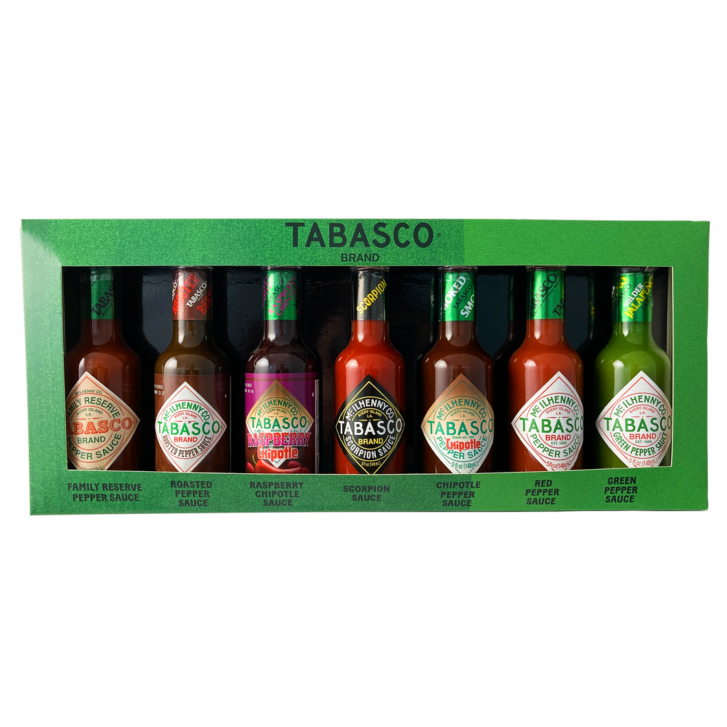 Coffret cadeau de la marque TABASCO® 'SÉLECTION SPÉCIALE' 7 bouteilles en verre de 148 ml