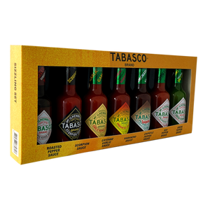 Coffret cadeau de la marque TABASCO® 'SIZZLING SET' 7 bouteilles en verre de 148 ml